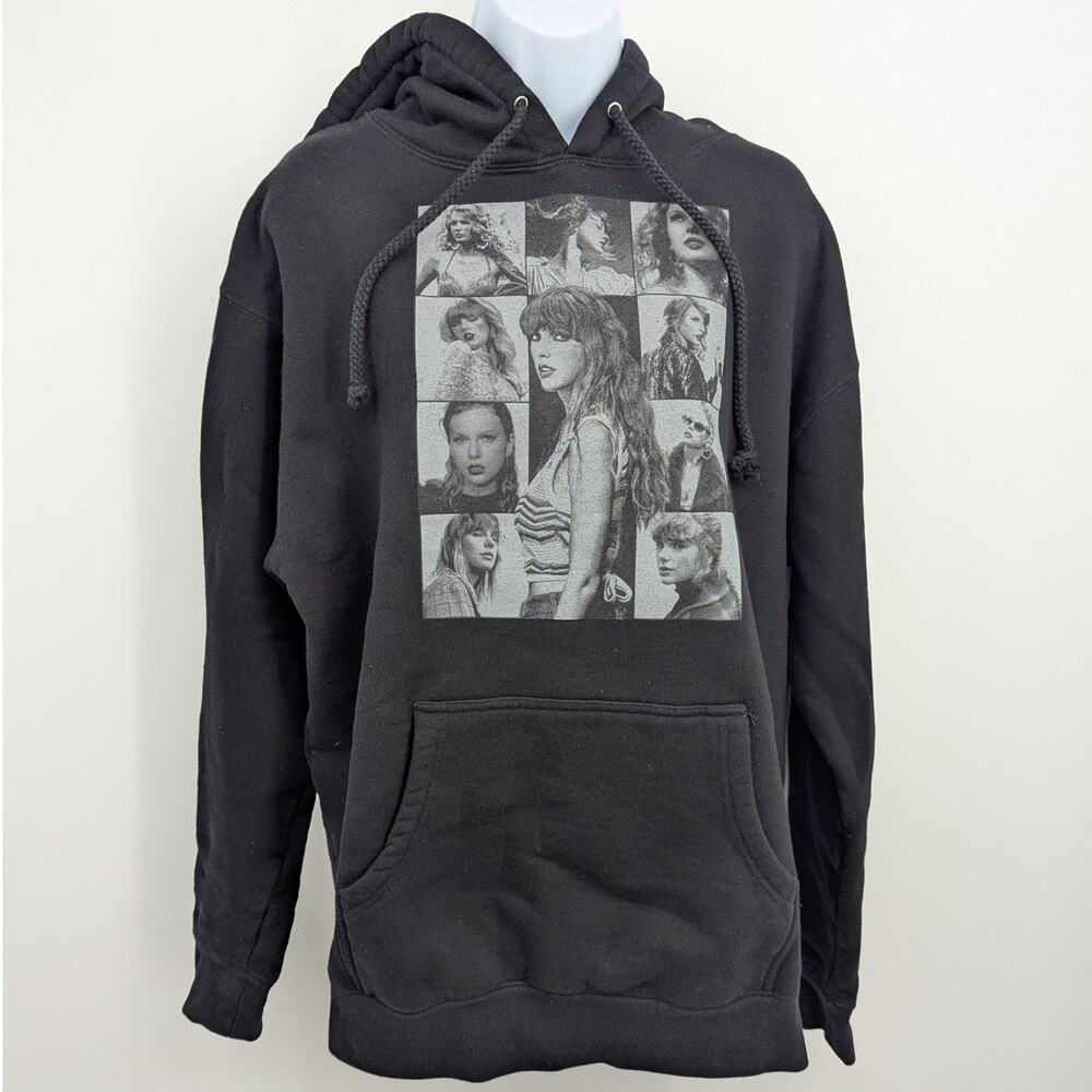 Taylor Swift Eras Tour Black Hoodie Size L Photo Collage Concert Sweatshirt